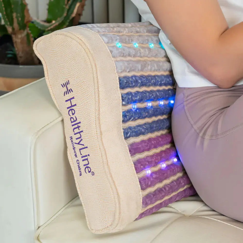 HealthyLine Rainbow Chakra Infrared Pillow with soothing lights for targeted warmth and recovery.