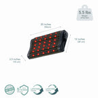 HealthyLine Infrared Pillow dimensions showing 20x12 inches with red light features for targeted therapy.