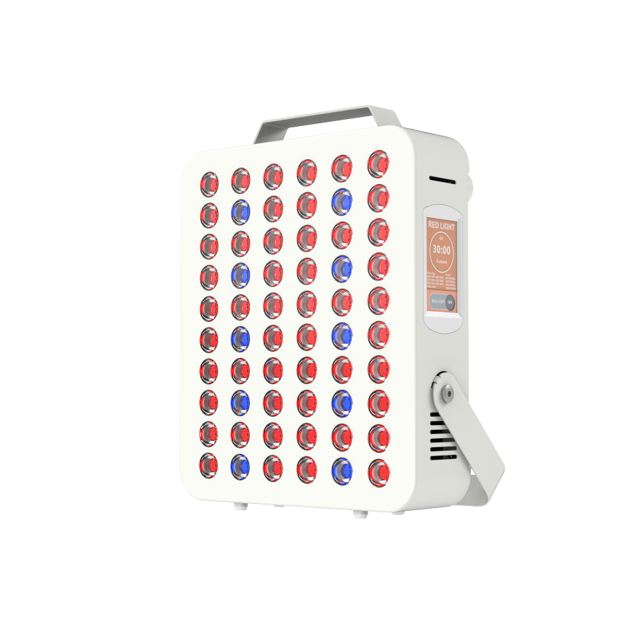 Red Light Therapy Panel | PRO 300-FS7 featuring red and blue LED lights for therapeutic use.