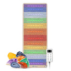 Rainbow Chakra PEMF Far Infrared Heating Mat with colorful lights and healing stones for wellness and relaxation.