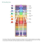 Image of the Rainbow Chakra mat with gemstones aligned to each chakra for wellness and healing support.