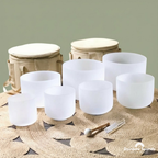 Golden Chakra Set of 7 White Crystal Sound Bowls