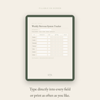 Weekly Nervous System Tracker fillable screen for the Regulation ritual to aid in recovery and calm.