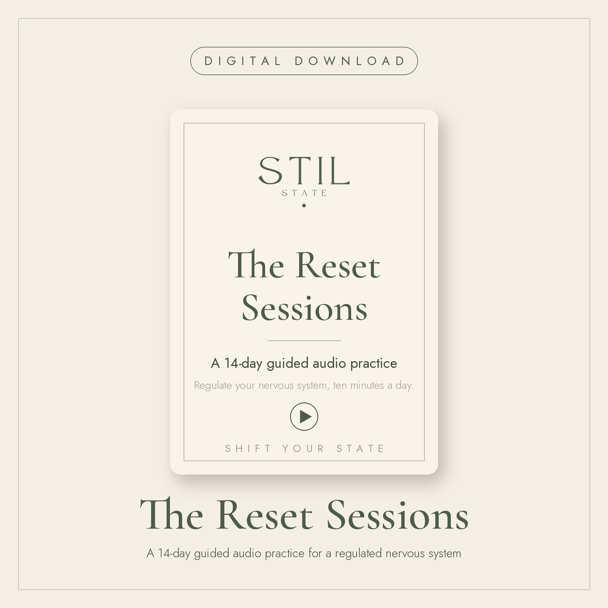 The Reset Sessions digital download for a 14-day guided audio practice to regulate your nervous system.