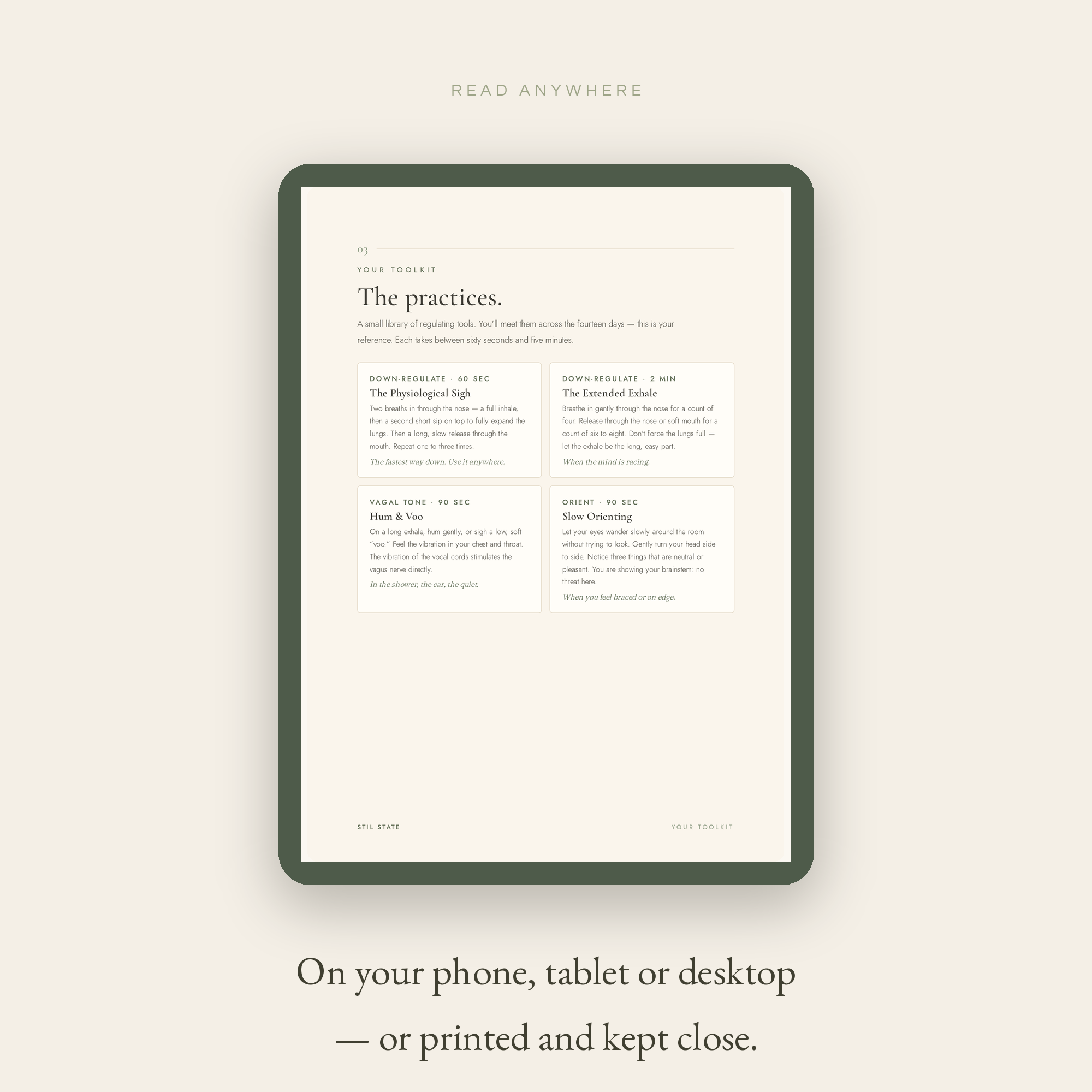 Image of a toolkit for practices, readable on devices or printed, emphasizing accessibility and convenience.