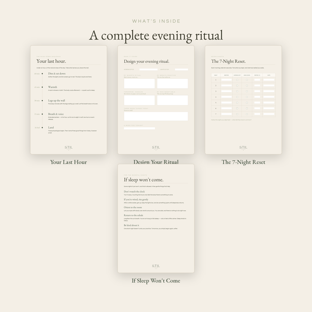 The Wind-Down evening ritual guide featuring Your Last Hour, Design Your Ritual, and the 7 Night Reset.